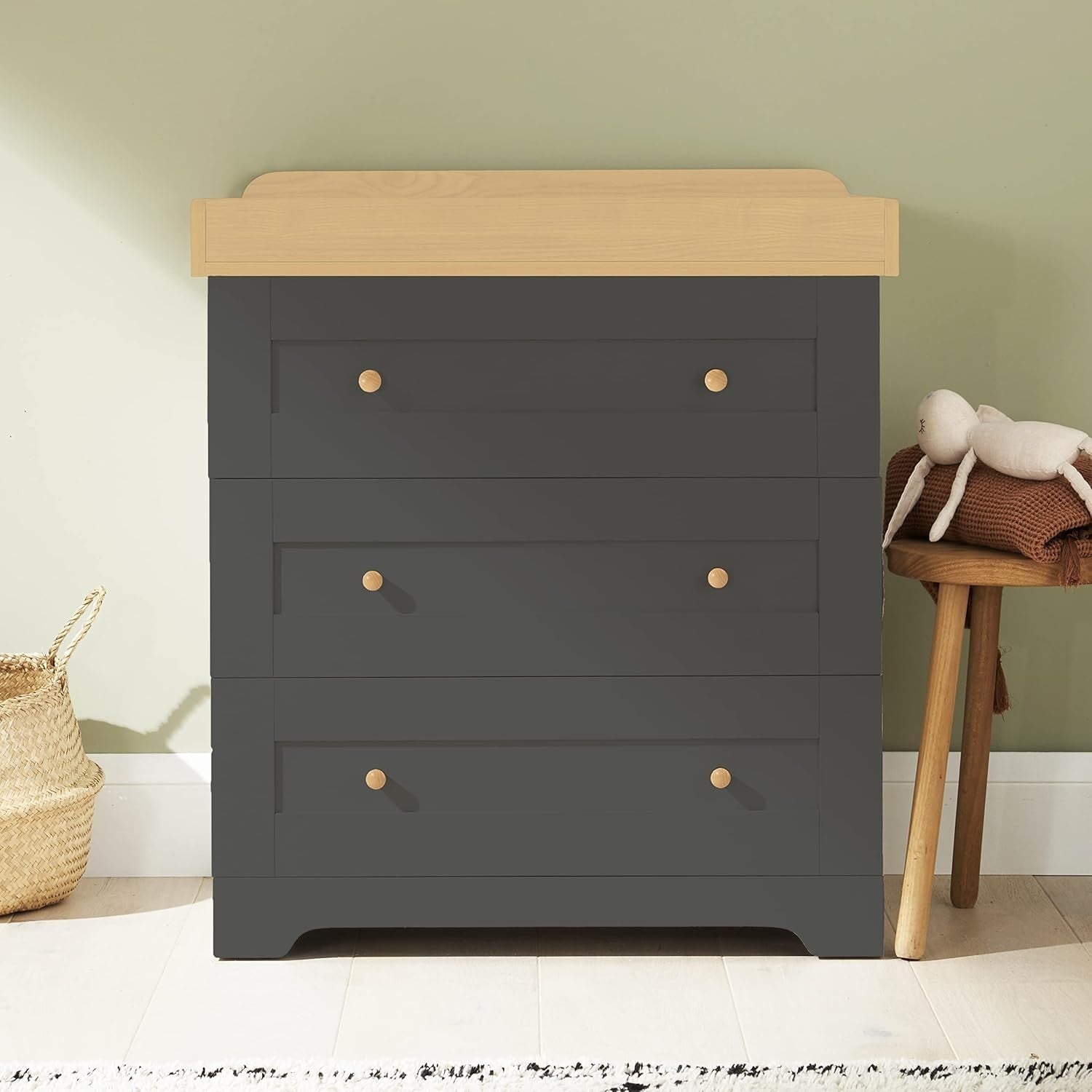 3pcs Nursery Furniture Set Cot Bed Wardrobe Chest Drawers Solid Wood Slate Grey