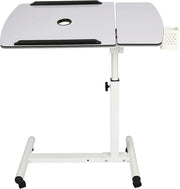 Overbed Laptop Table Adjustable Rolling Desk with Wheels Bed Sofa