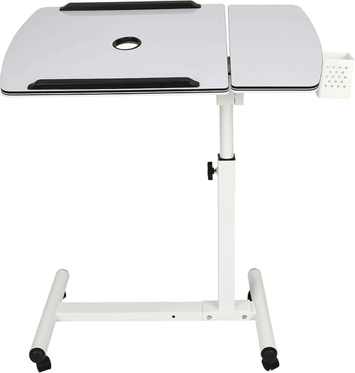Overbed Laptop Table Adjustable Rolling Desk with Wheels Bed Sofa