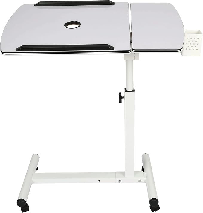 Overbed Laptop Table Adjustable Rolling Desk with Wheels Bed Sofa