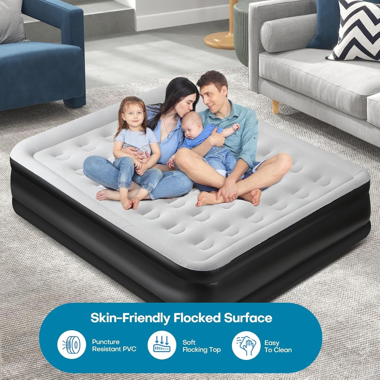 Double Inflatable Air Mattress with Built-In Pump – Quick Inflate, Portable Bed