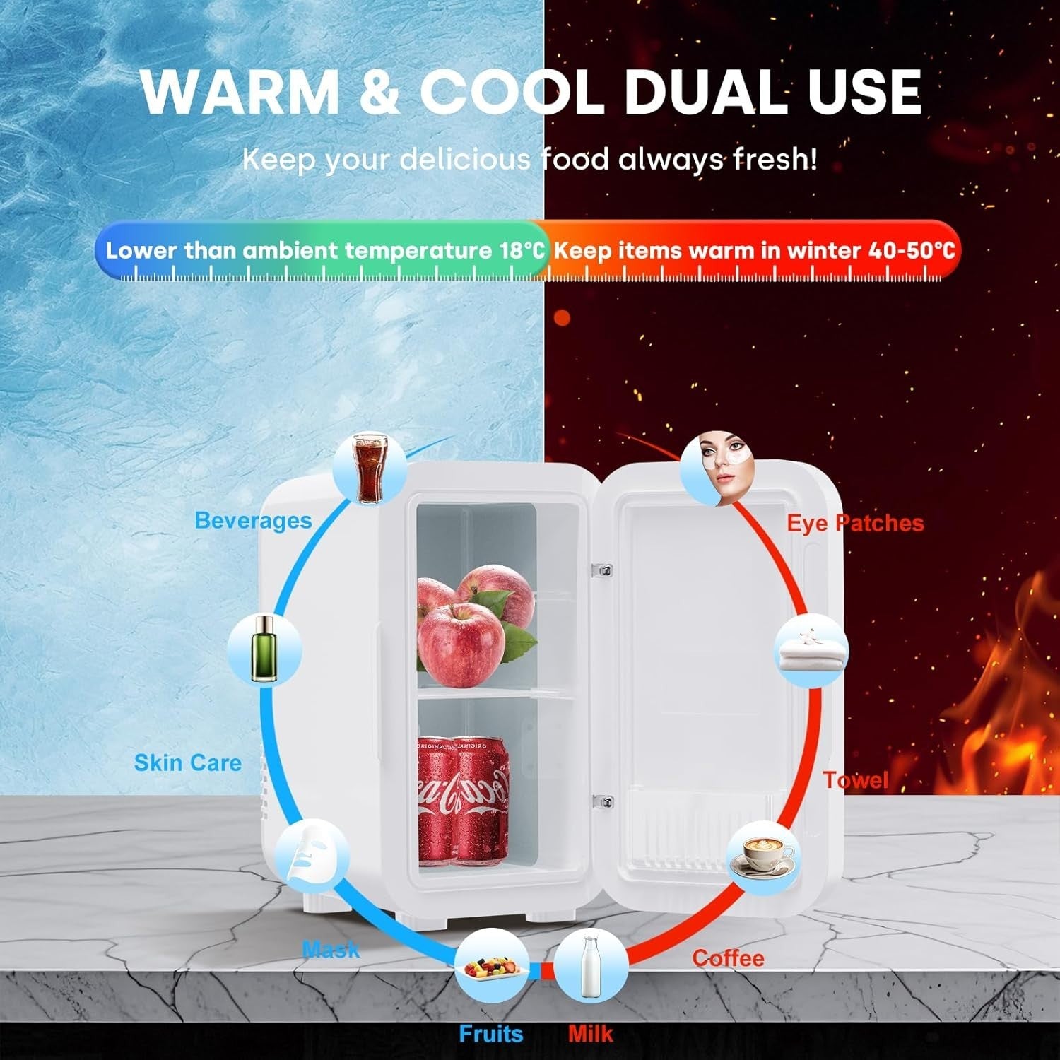 Portable 6L Mini Fridge Cooler & Warmer for Office Bedroom Car White