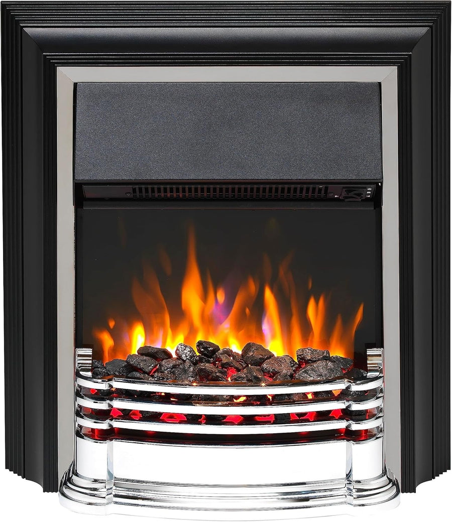 Chrome Electric Fireplace LED Flame Heater 2kW Freestanding Fire