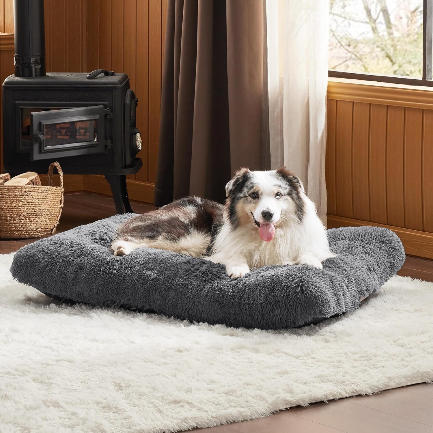 XL Fluffy Dog Crate Bed Washable Anti Slip 104x69cm
