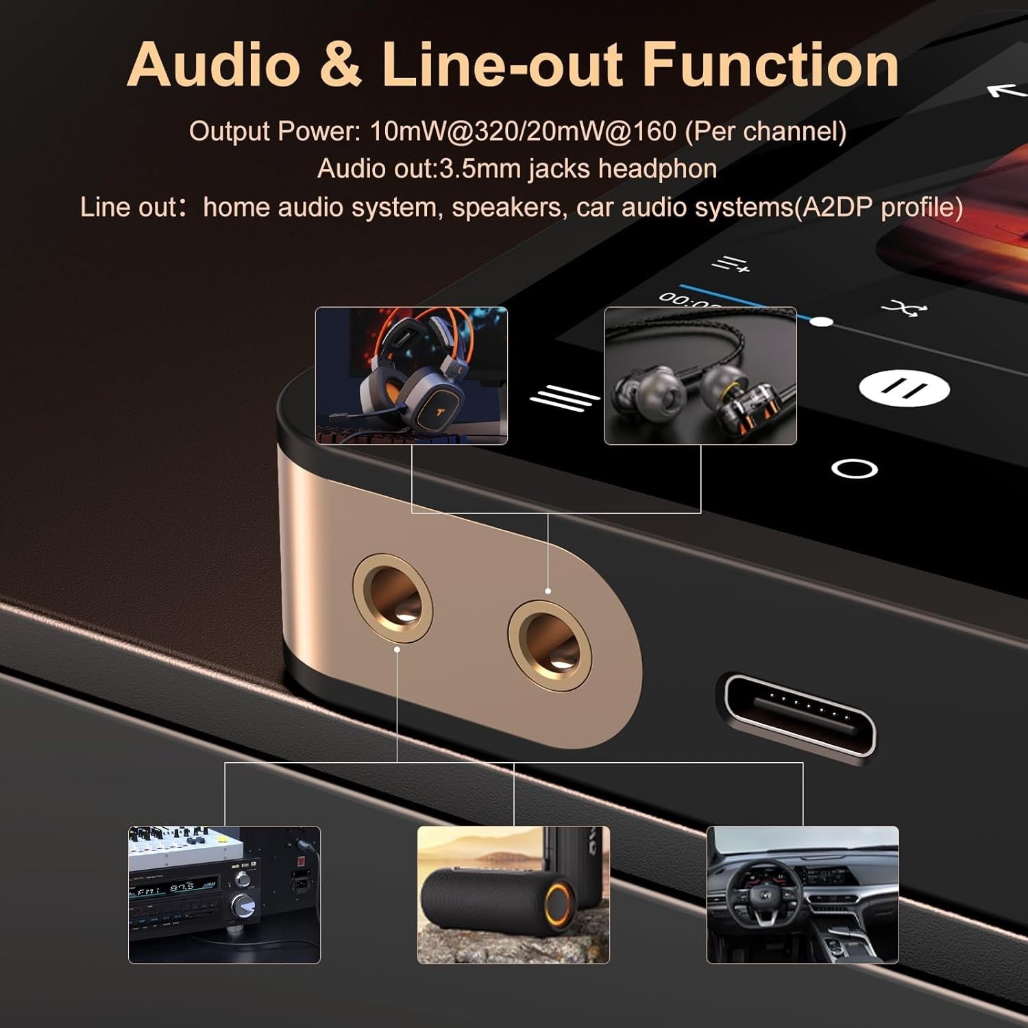 HiFi MP3 Player Bluetooth 5.3 DAC Lossless Audio 64GB Touchscreen Black