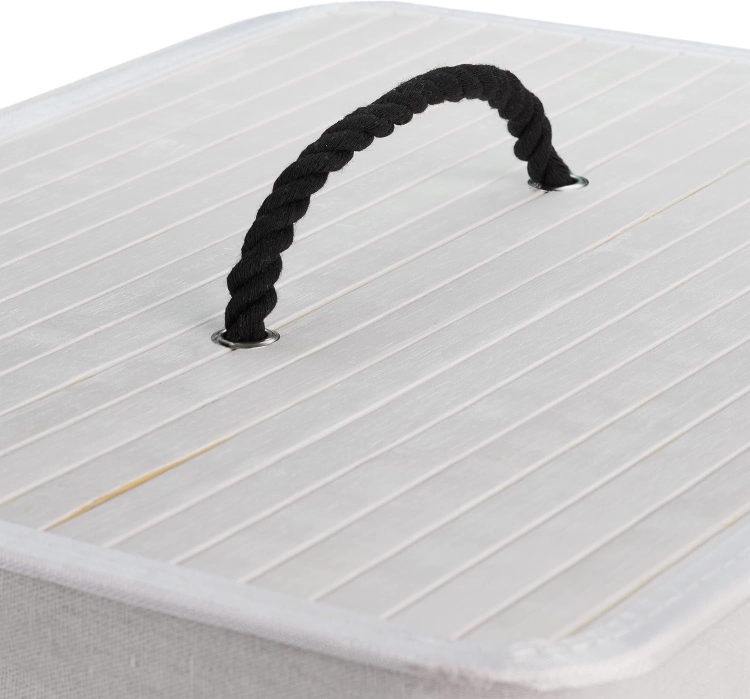 80L Bamboo Laundry Hamper with Lid, 2 Inner Bags, Folding Rectangle Basket White