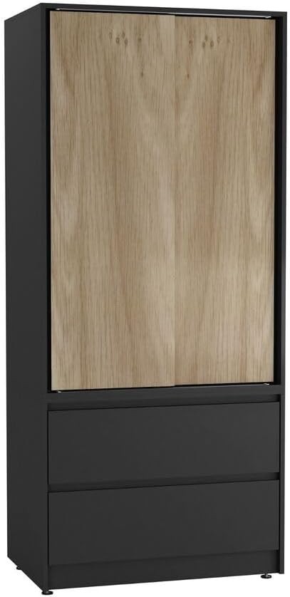 Modern 2-Door Sliding Wardrobe with Hanging Rail & 2 Drawers - Silent Doors