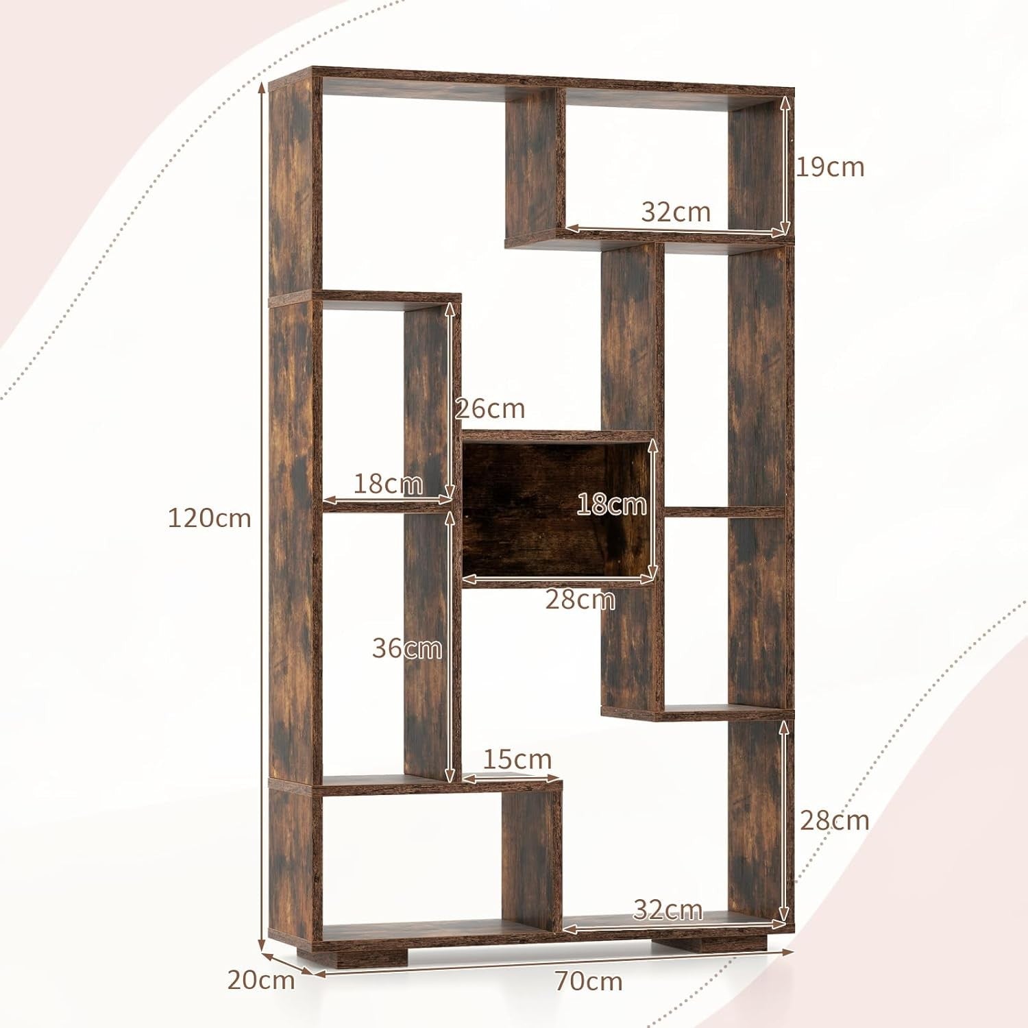 11-Cube Geometric Bookcase Rustic Brown | Modern Freestanding Display Storage
