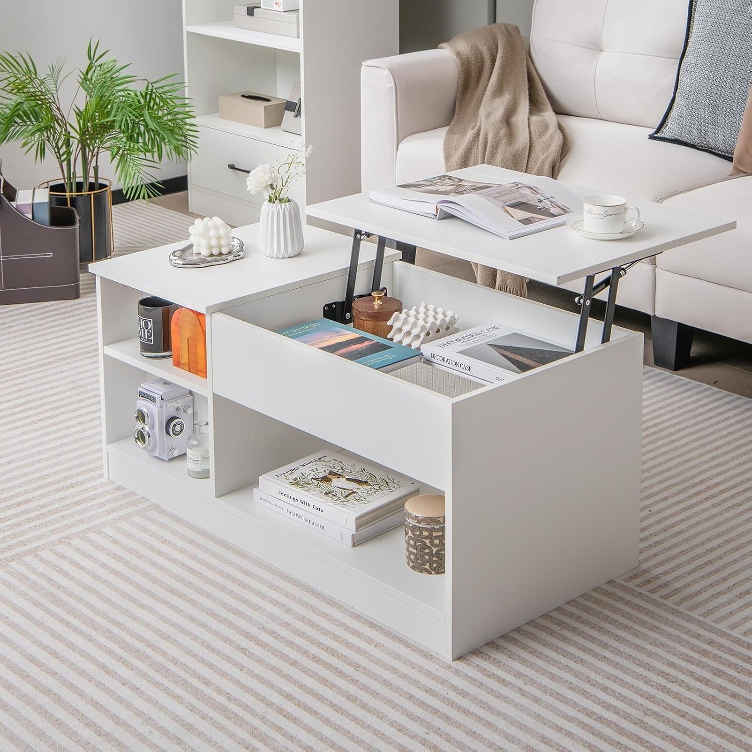 Lift-Top Coffee Table with Storage, Adjustable Height & Hidden Compartments
