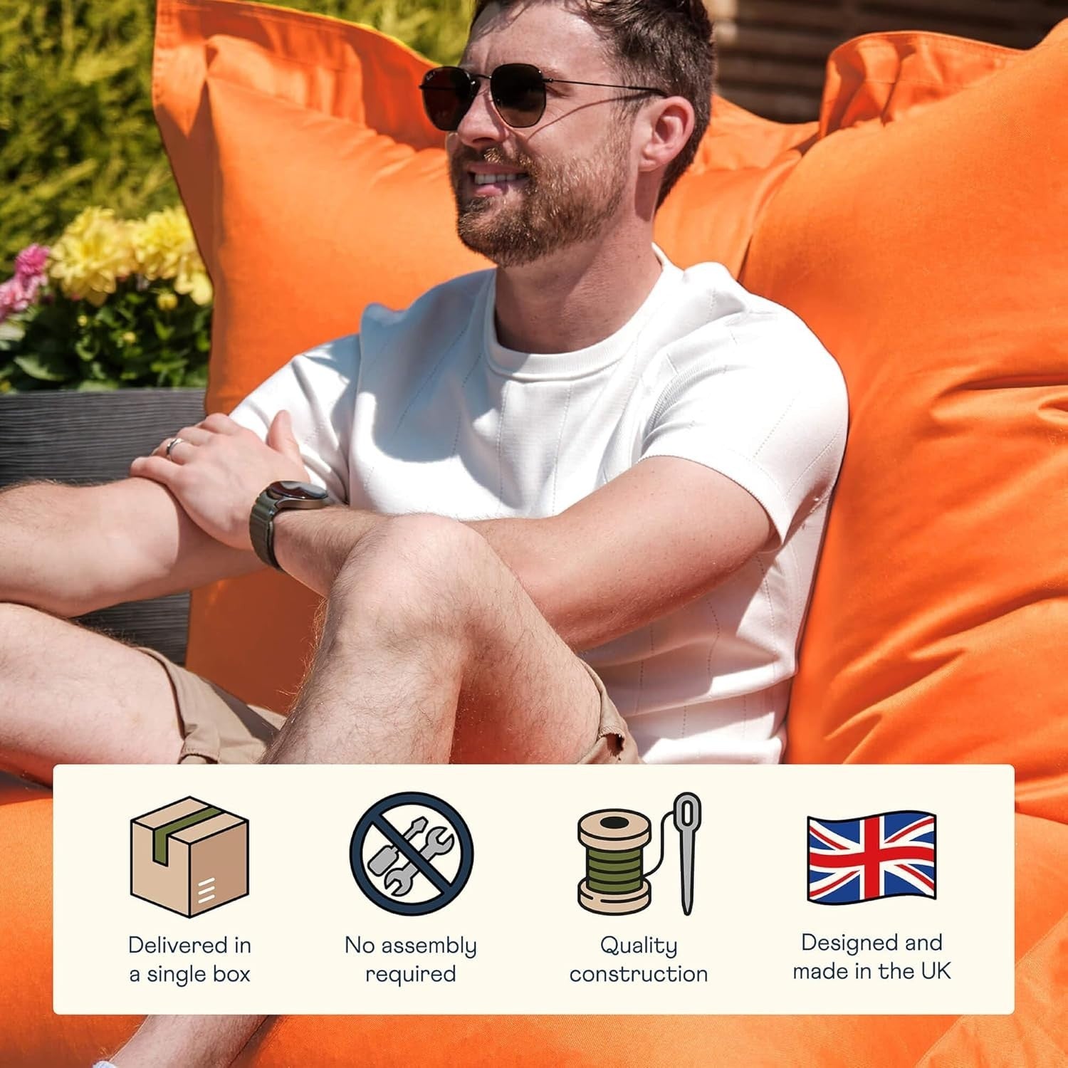 XXL Orange Outdoor Bean Bag Chair 180x140cm Waterproof Garden Floor Seat