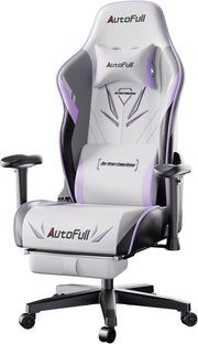 Ergonomic Gaming Chair Wide Seat Footrest Recliner White