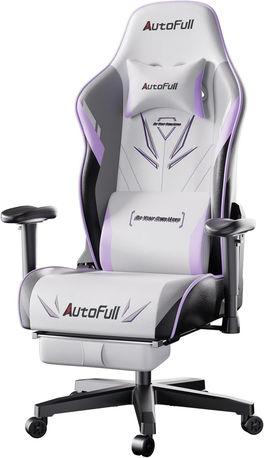 Ergonomic Gaming Chair Wide Seat Footrest Recliner White