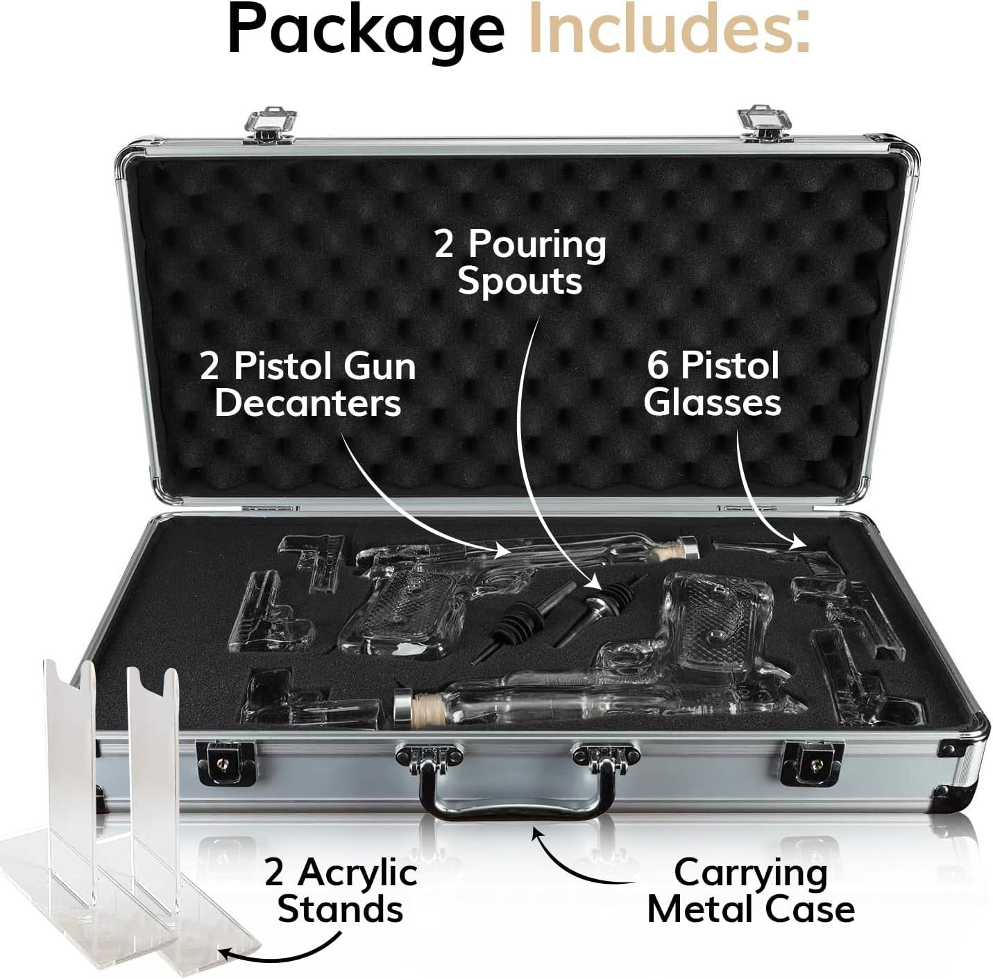 Pistol Whiskey Decanter Set with Shot Glasses & Case | 300ml Gun Design