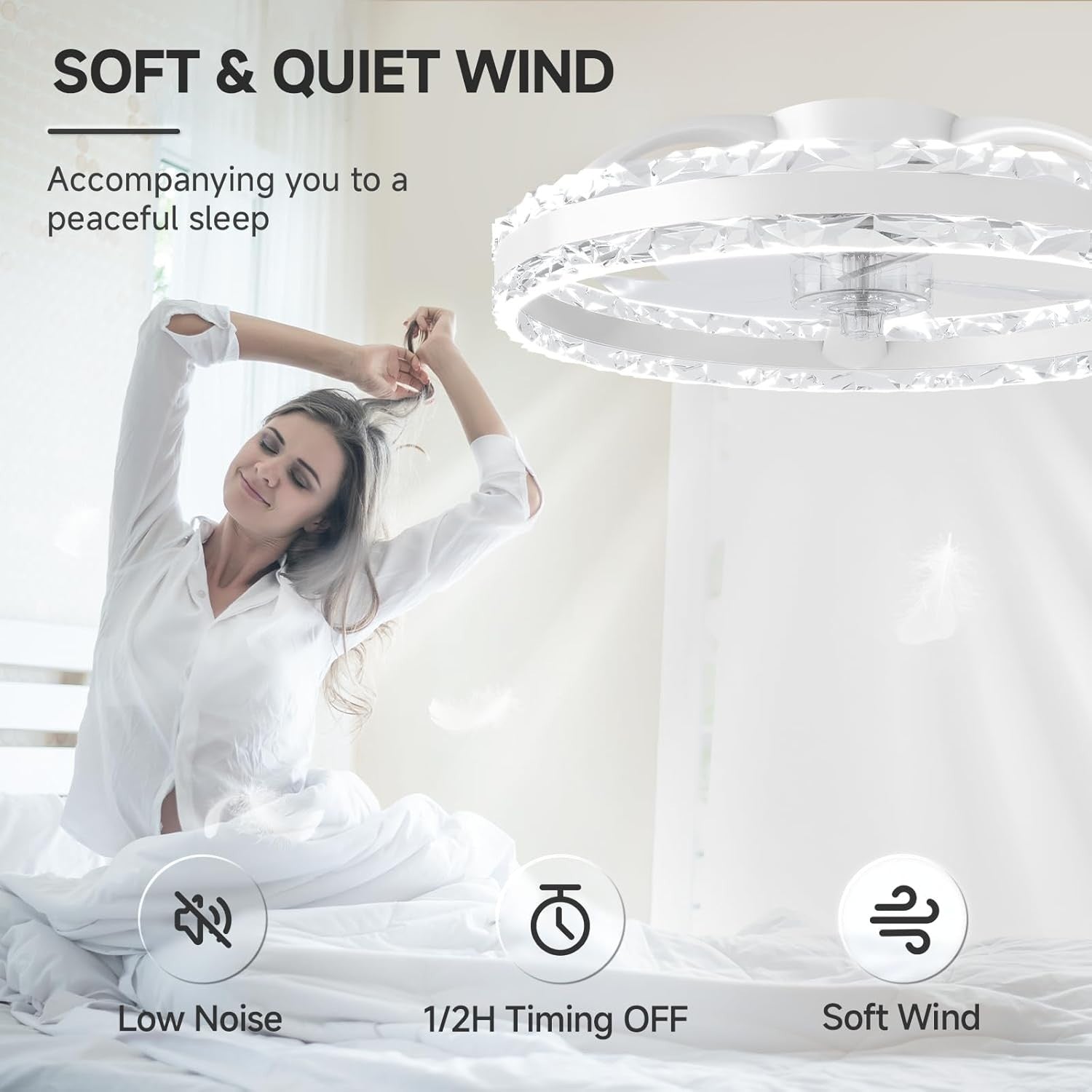 50cm LED Ceiling Fan Light, 6 Speeds, Dimmable, Remote, 3000K-6500K
