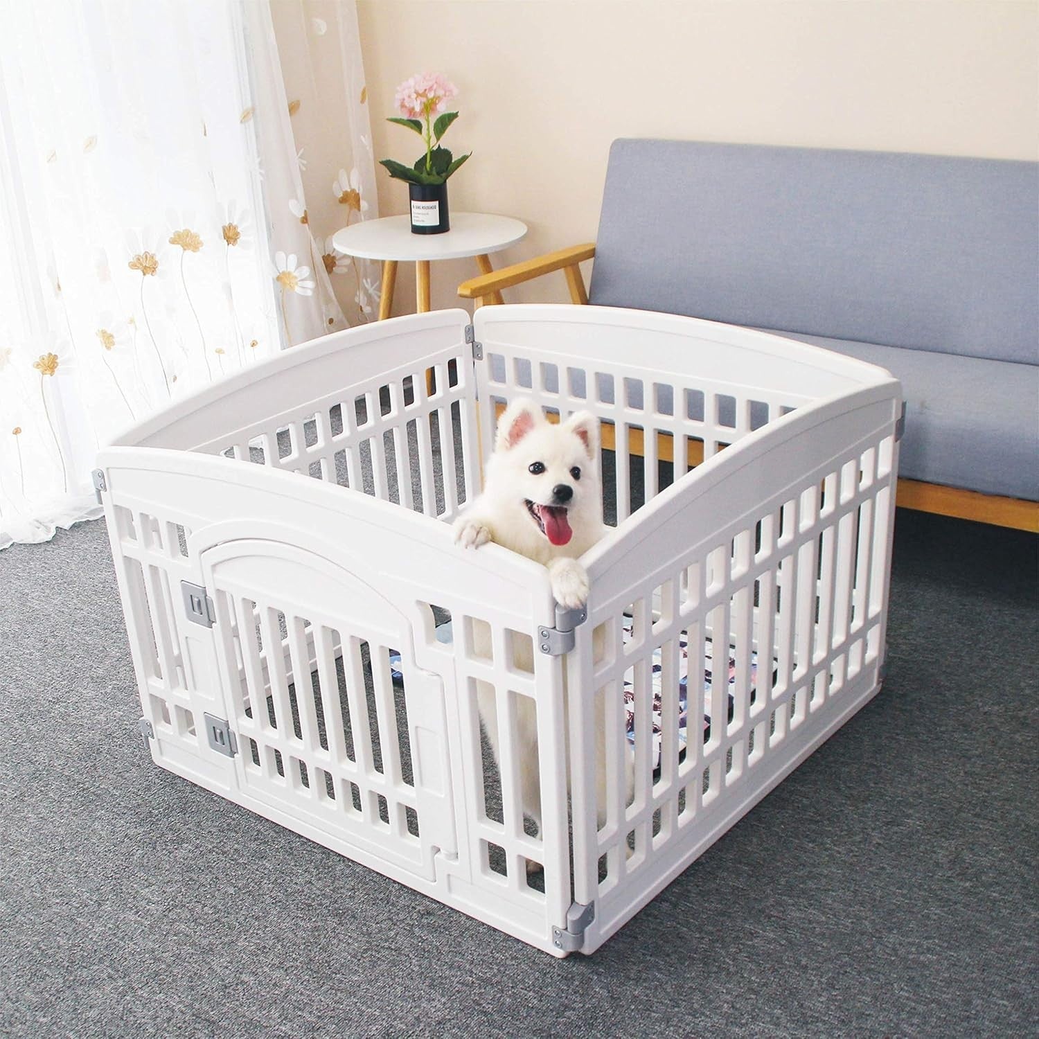 Foldable Puppy Playpen Indoor Dog Exercise Pen with Secure Door