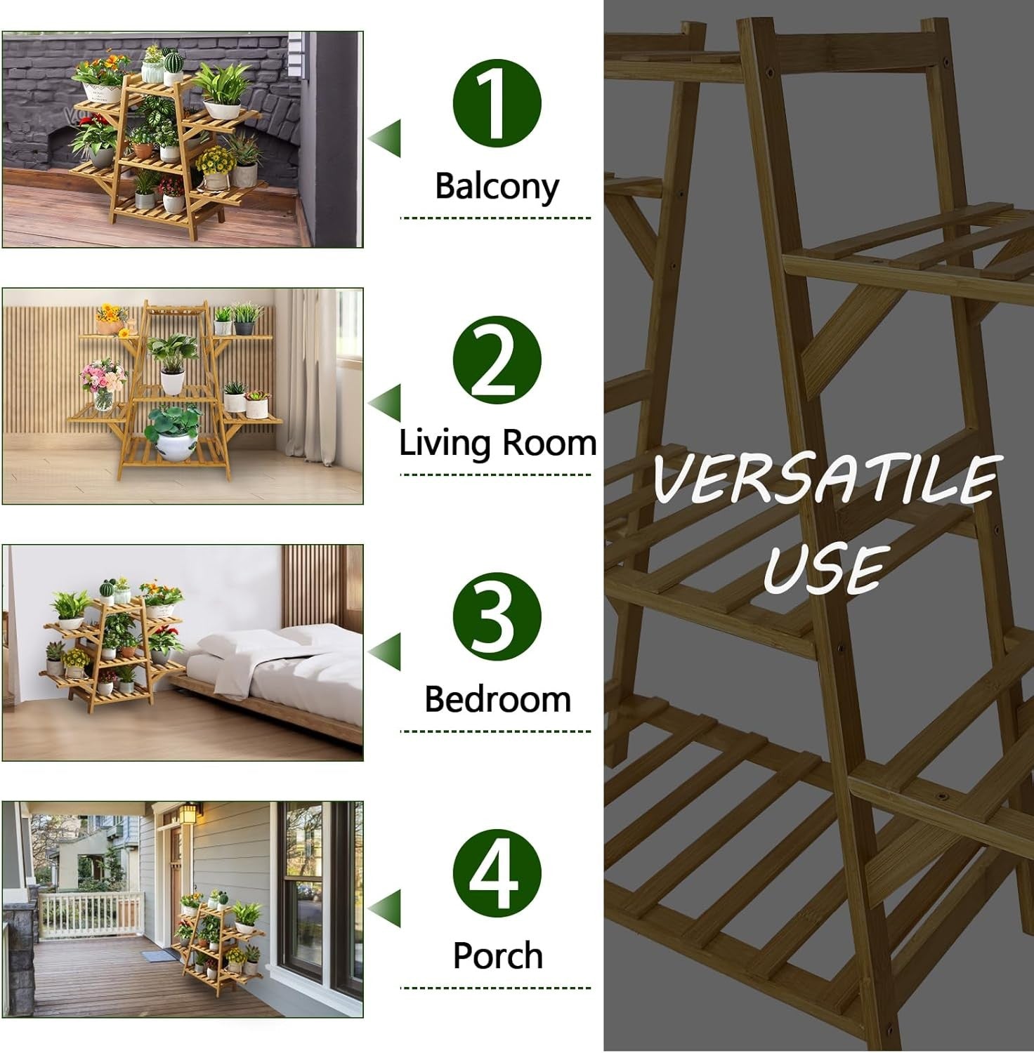 5 Tier Bamboo Plant Stand Indoor Outdoor Corner Shelf Multi-Level Flower Rack