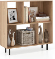 4-Cube Storage Bookcase Wooden Shelves Metal Legs Minimalist 90x30x90cm