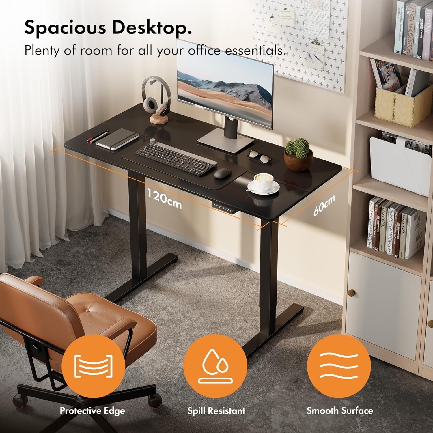 Electric 120x60cm Standing Desk w/USB-C Charging & Memory Presets, Black