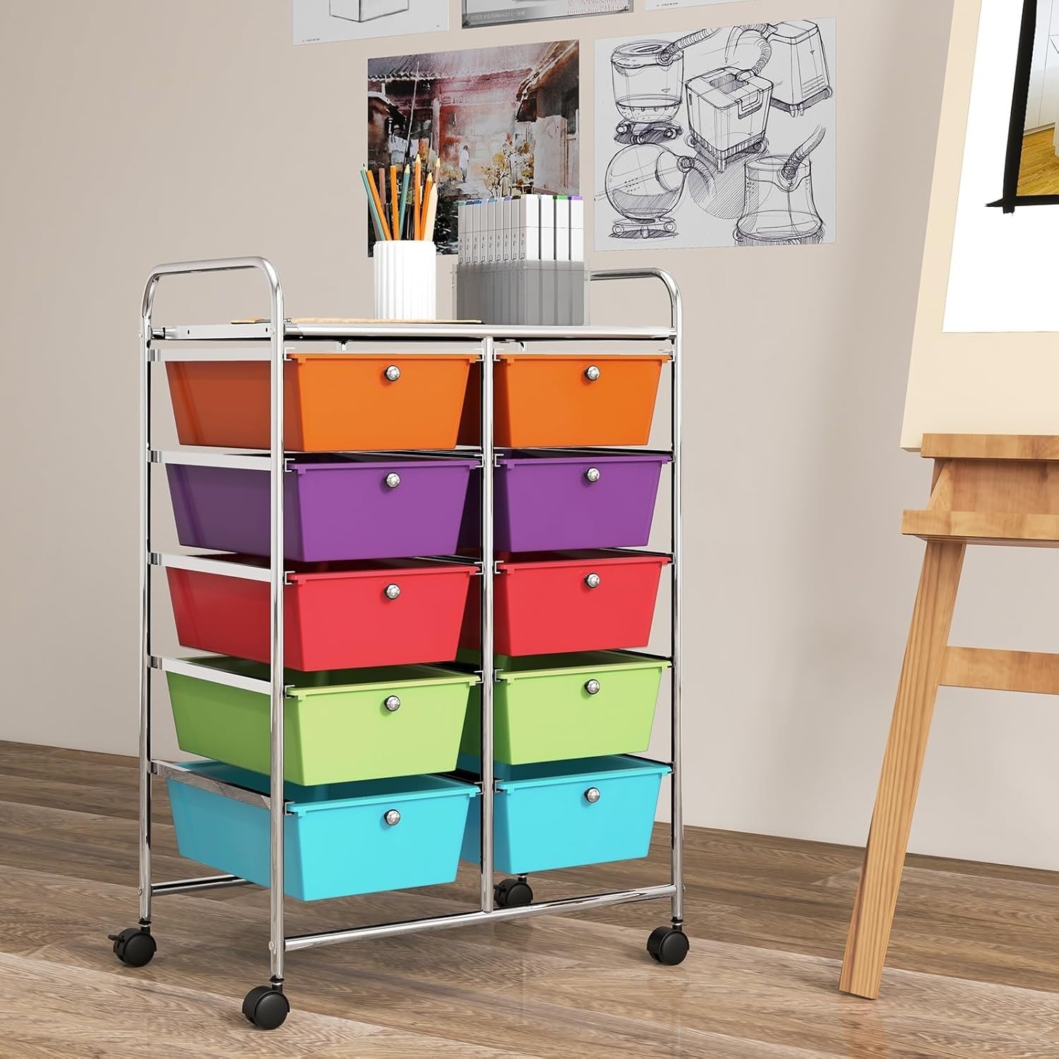 10 Drawer Multicolor Storage Cart Rolling Utility Organizer with Wheels