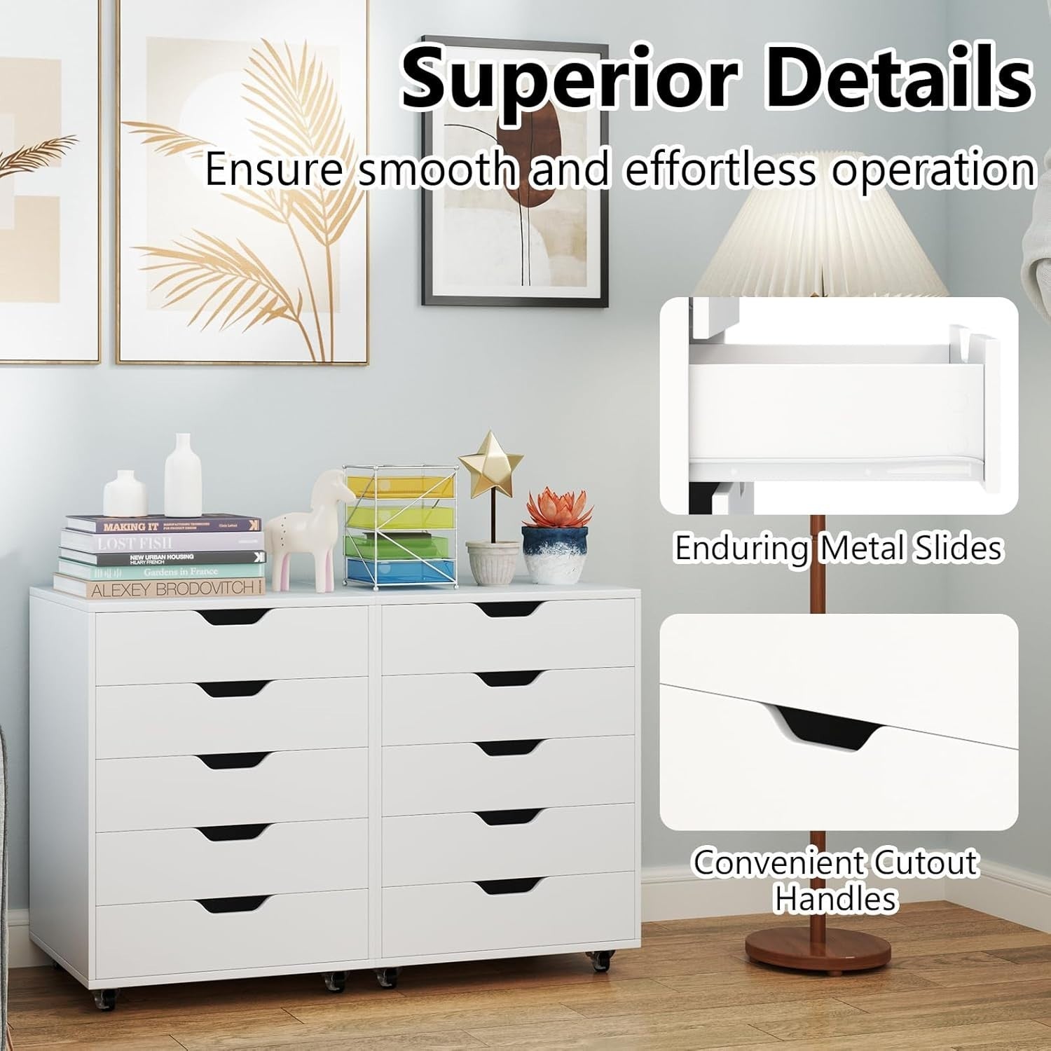 5 Drawer Mobile File Cabinet Rolling Under Desk Storage Lockable Wheels