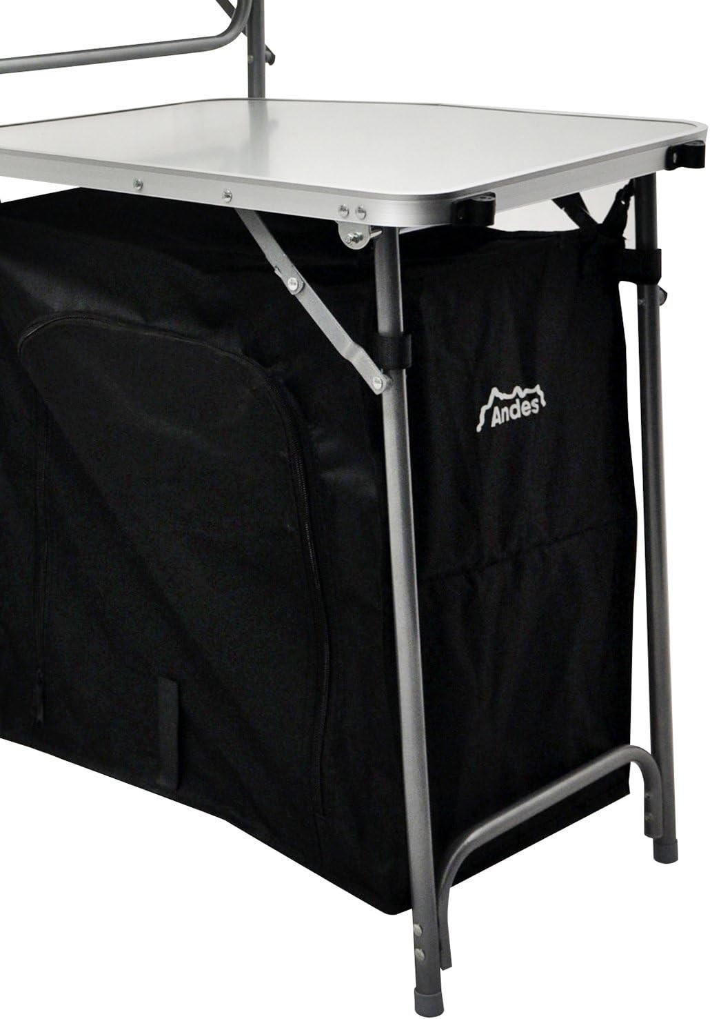 Camping Kitchen Worktop Table Foldable Aluminium Outdoor Stand with Cupboard