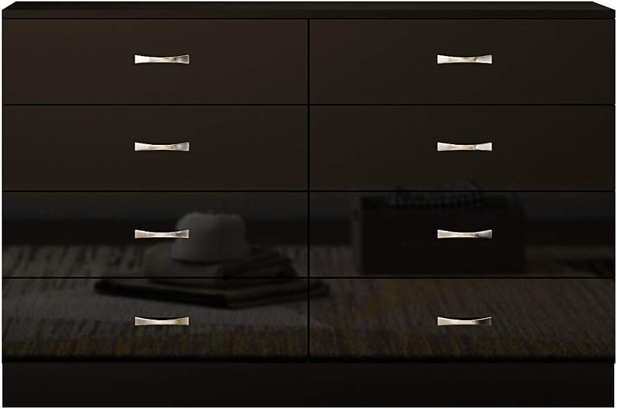 Black Gloss 8 Drawer Chest Wide Storage Unit Modern Bedroom Furniture