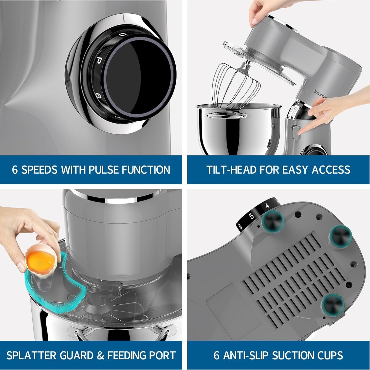 2000W Stand Mixer 8L Bowl Dough Hook Beater Whisk Tilt-Head Kitchen Chef