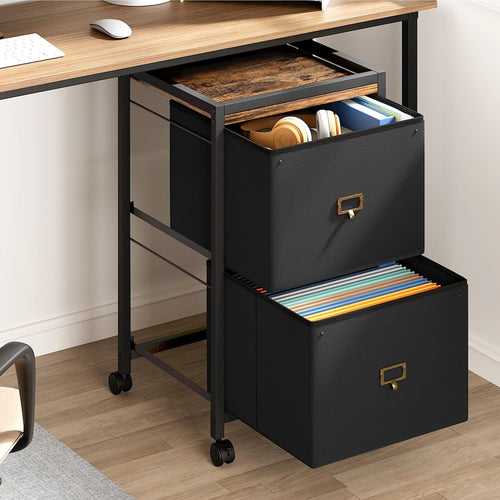 Black 2 Drawer Metal Filing Cabinet Rolling Under Desk Office Storage