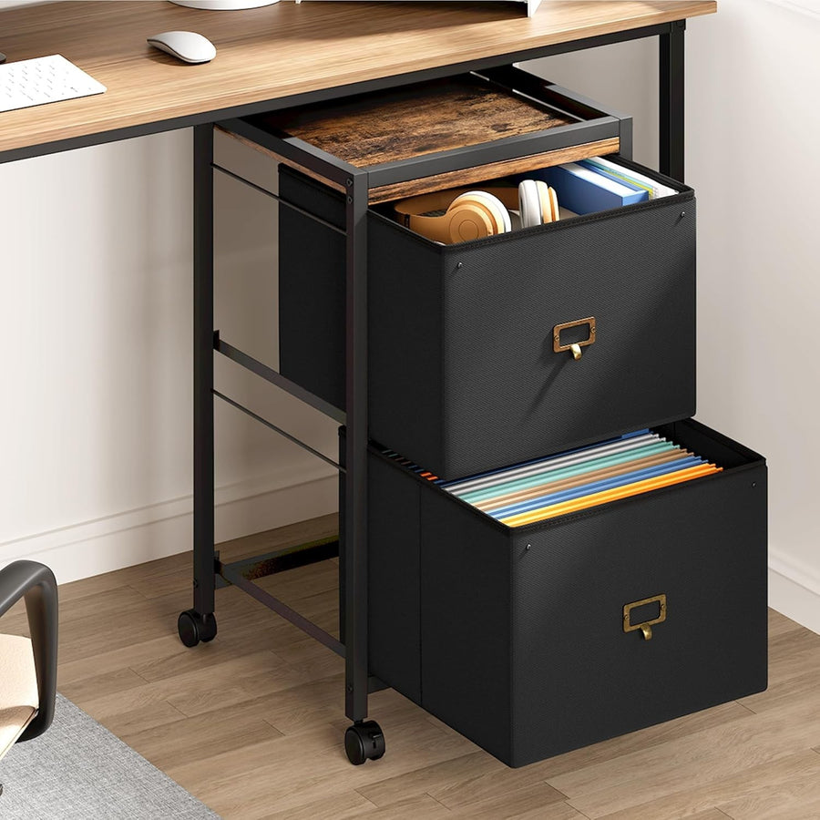 Black 2 Drawer Metal Filing Cabinet Rolling Under Desk Office Storage