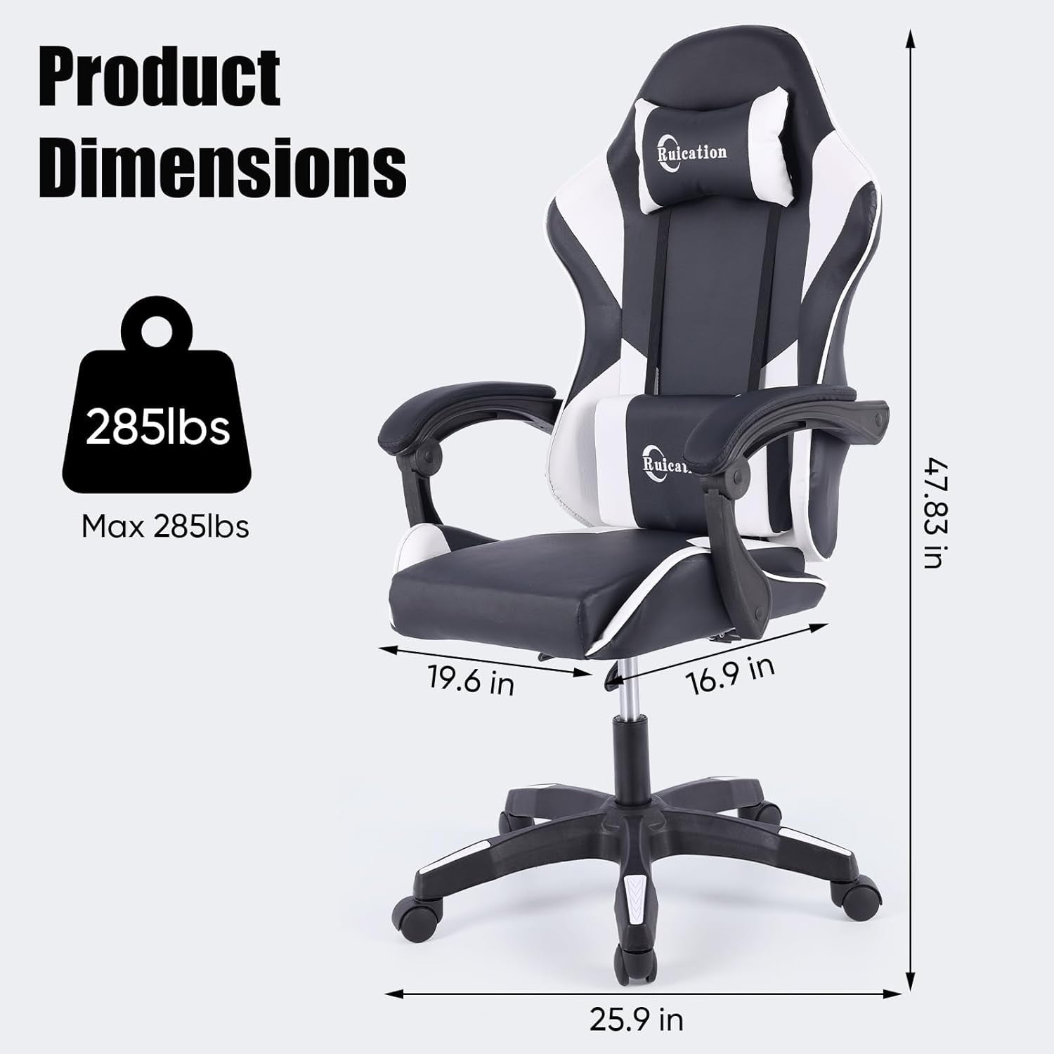 Ergonomic Gaming Chair Reclining Office Desk Chair Lumbar Support White