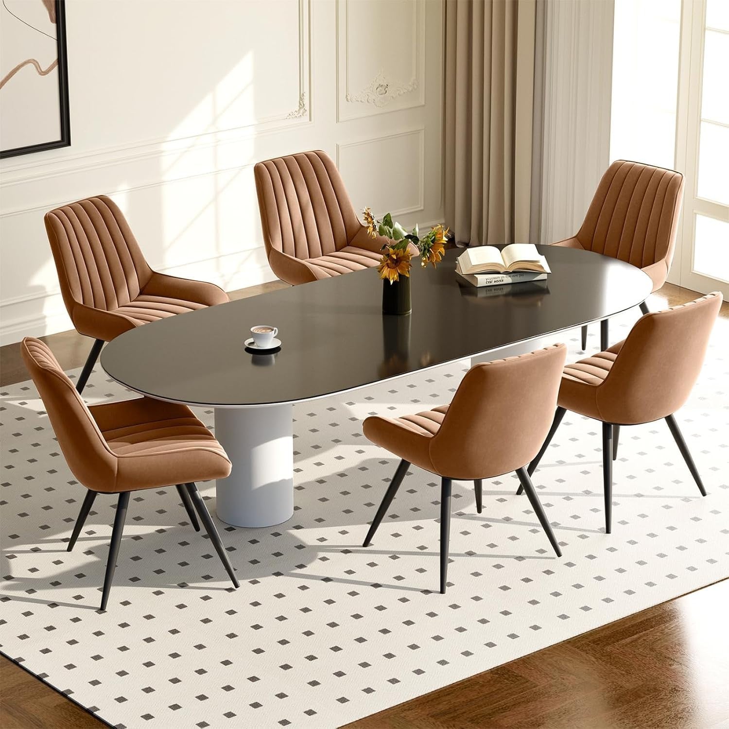 Modern Upholstered Dining Chairs Set of 6 with Cushioned Seat & Metal Legs