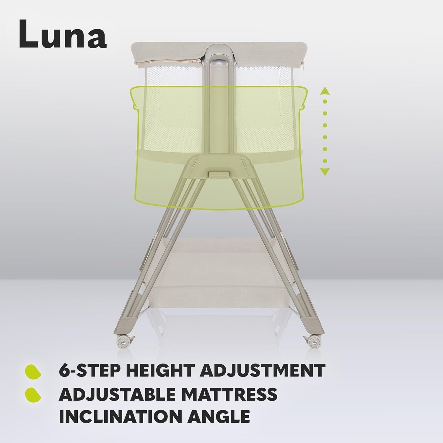 2in1 Baby Bedside Crib Adjustable Height Incline Cot with Wheels & Storage Beige