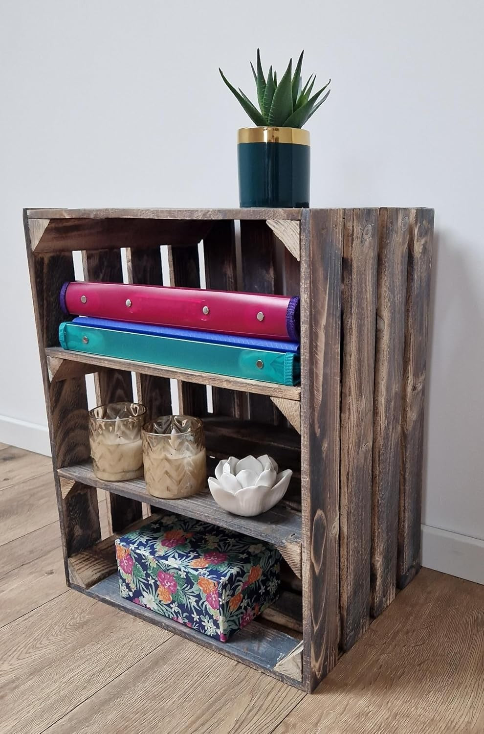 Single-Tier Grey Wooden Crate Storage Shelf Organizer 50x40x30cm