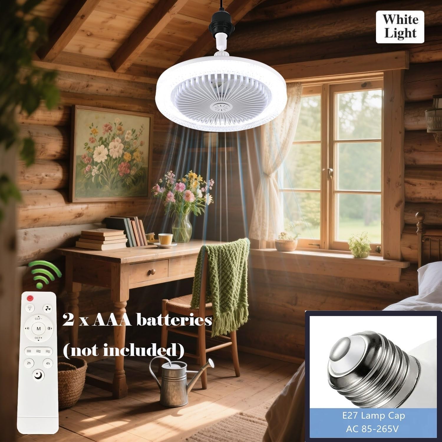 LED Ceiling Fan Light, 3 Speeds, 3 Colors, Dark Grey