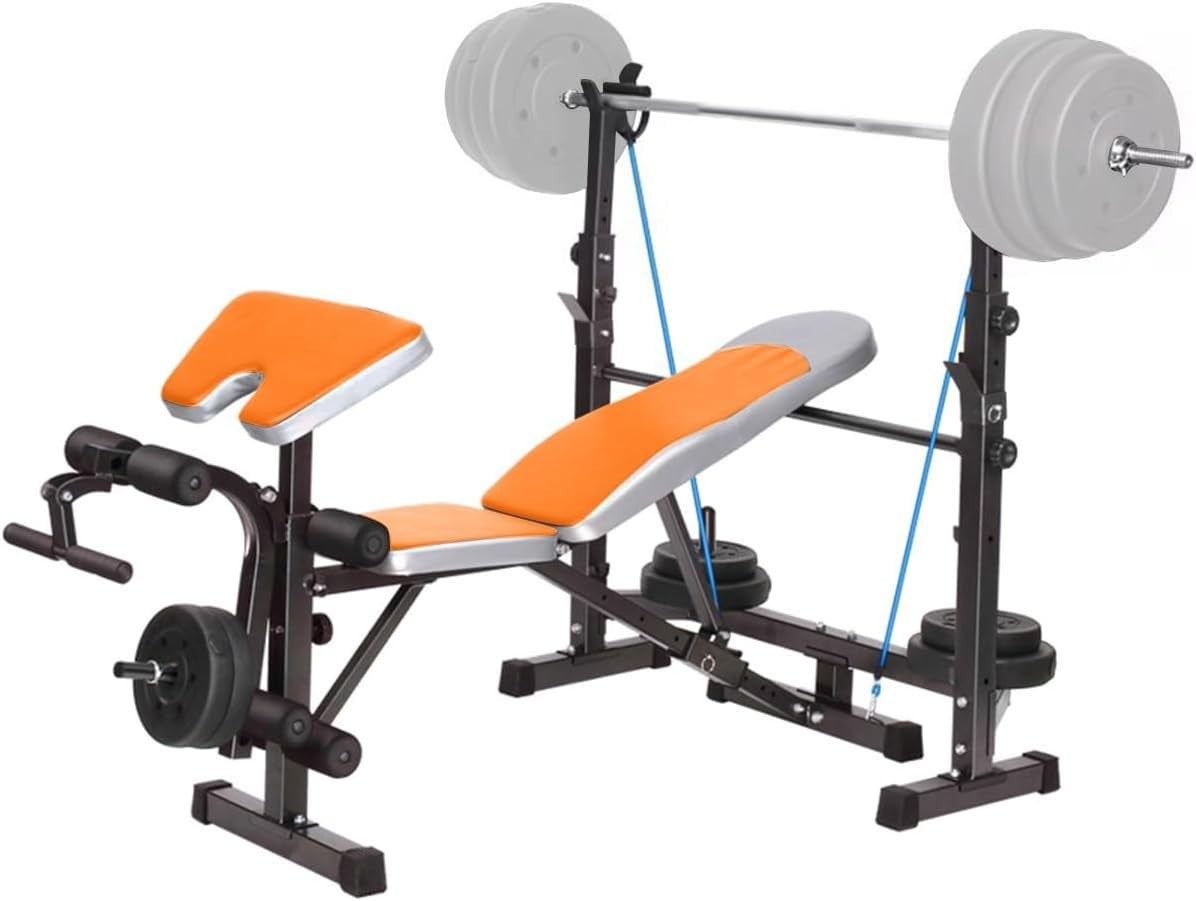 Adjustable Weight Bench with Squat Rack Leg Extension Full Home Gym