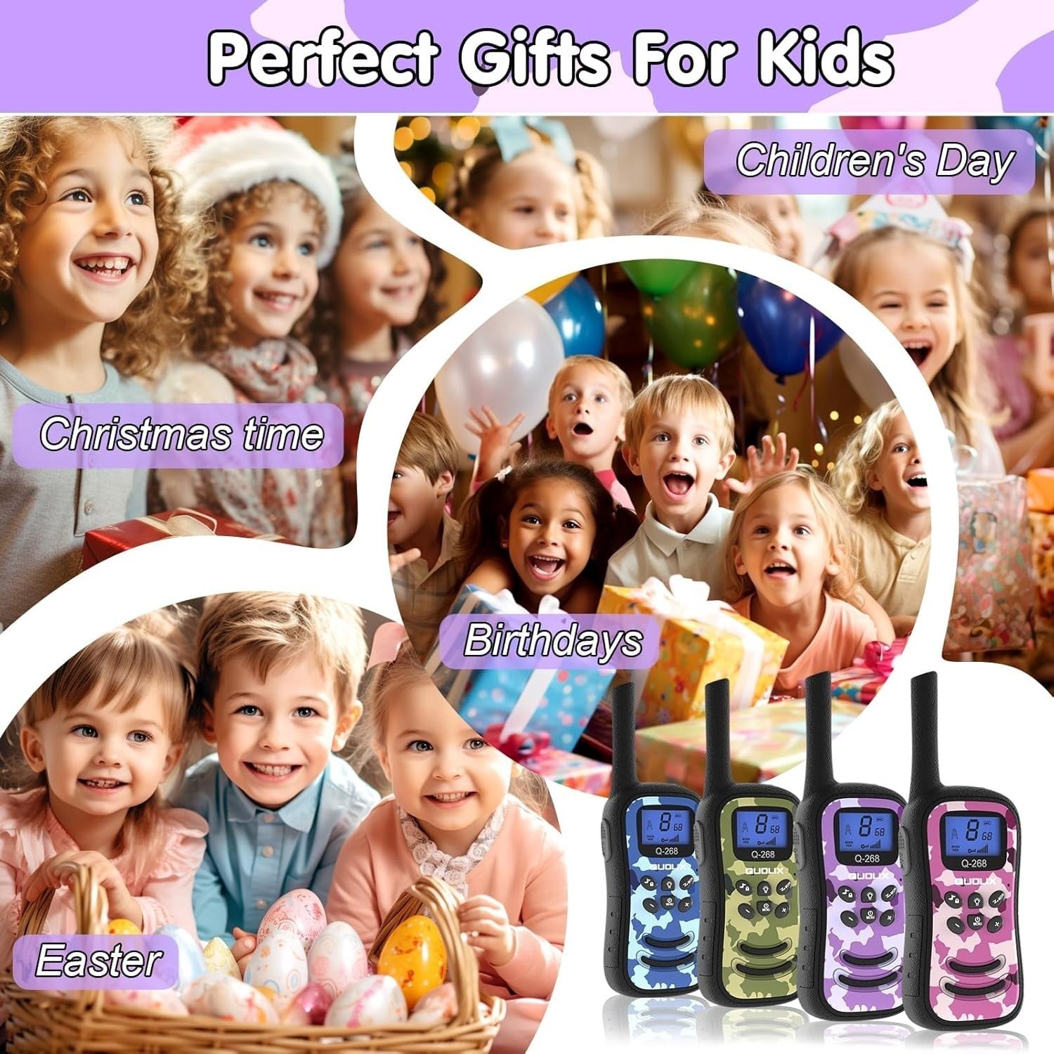 Kids Rechargeable Walkie Talkies 2 Pack Long Range VOX LED Flashlight