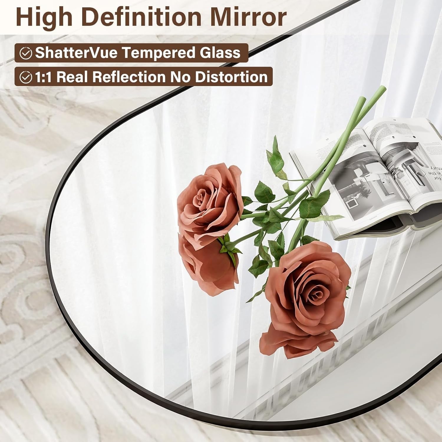 Full-Length Arched Mirror 142x52cm Shatterproof Aluminum Frame