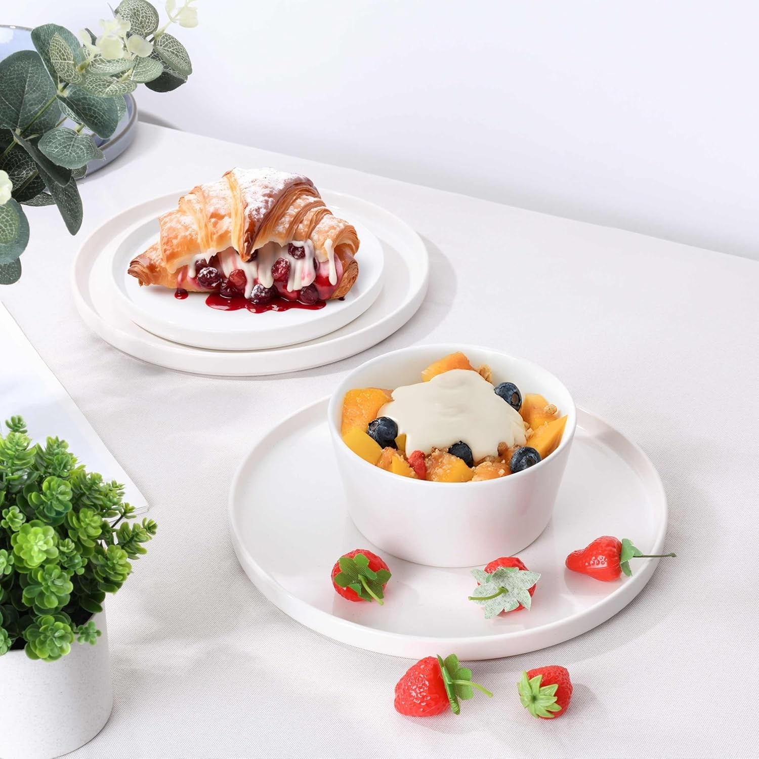 12pc Stoneware Dinnerware Set Plates Bowls Handmade Speckled White