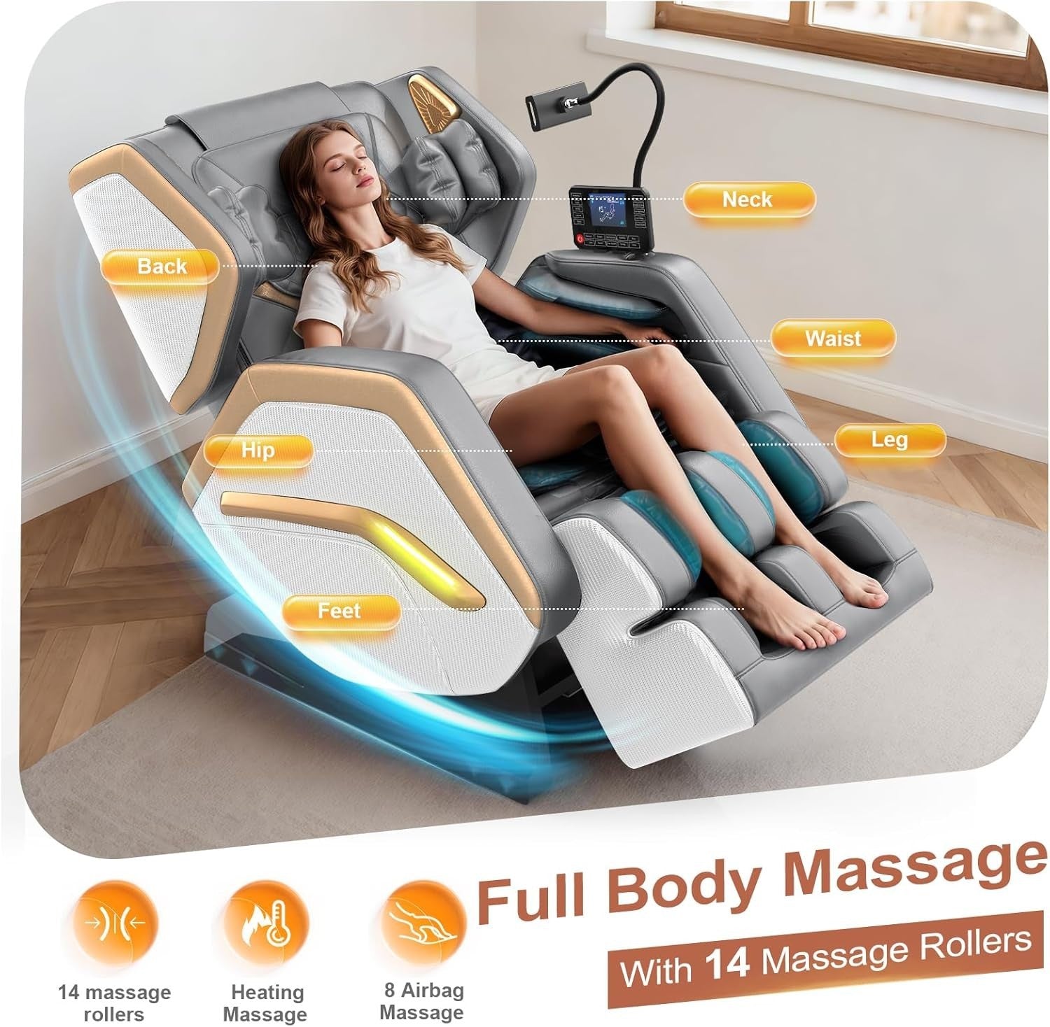 Full Body Massage Chair Zero Gravity Heating Airbags Bluetooth Recliner