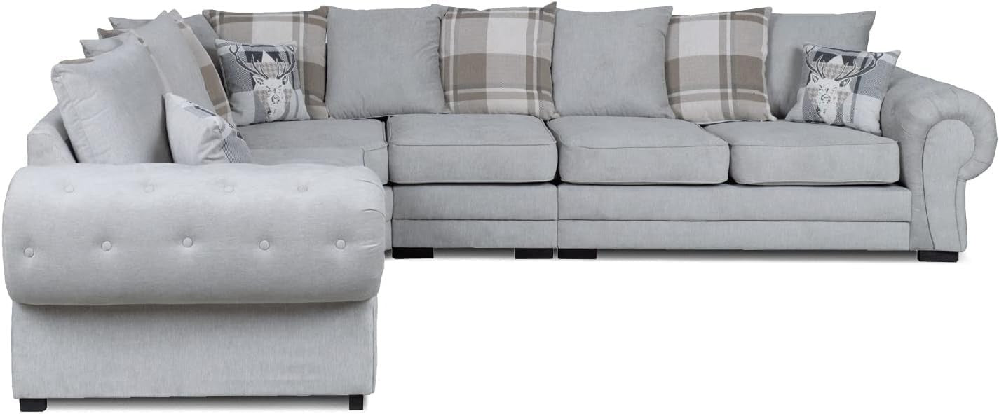 Grey 6 Seater Corner Sofa L-Shape Couch Scatter Back Cinema Lounge Suite