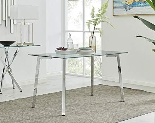 Rectangular Glass Dining Table 130cm Silver Chrome Modern Design