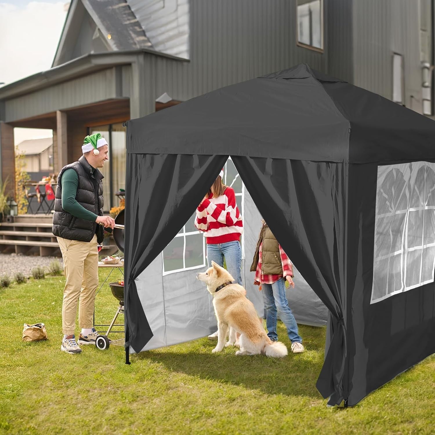 3x3M Grey Pop Up Gazebo with 4 Removable Sidewalls Waterproof Outdoor Party Tent