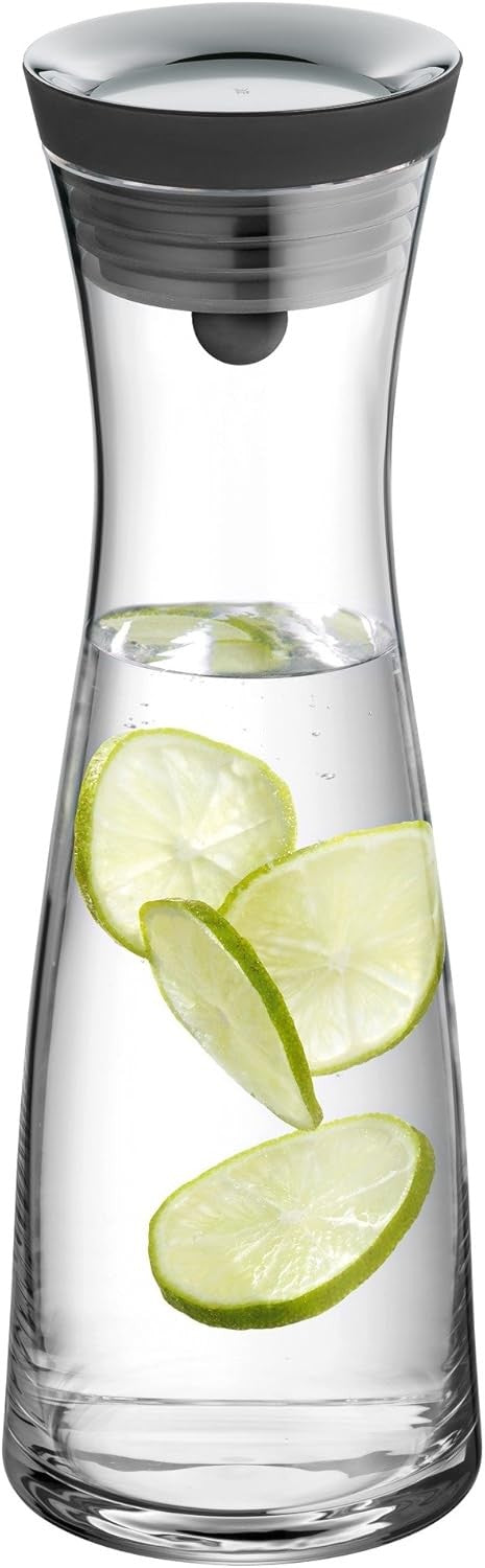 1L Glass Water Decanter with Stainless Steel Close-Up Lid – Slim 29cm Carafe