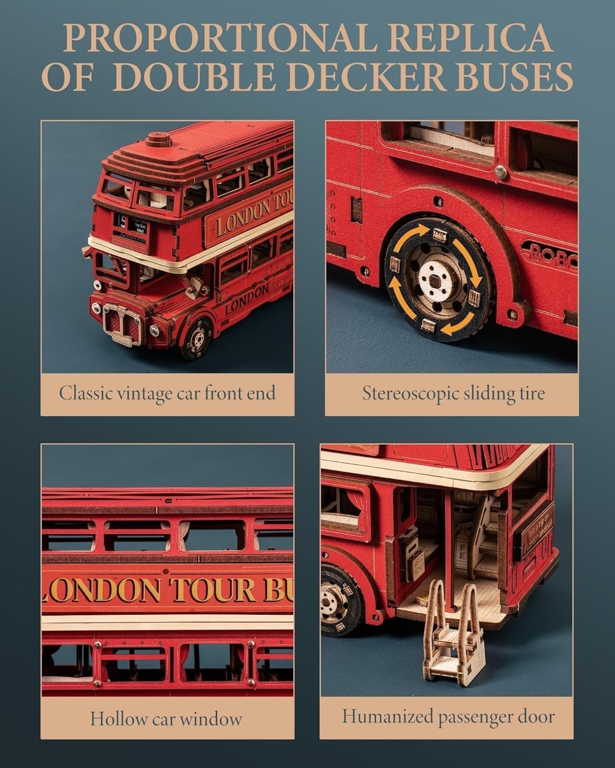 3D Wooden London Bus Puzzle Model Kit, Easy DIY Craft with Realistic Detail