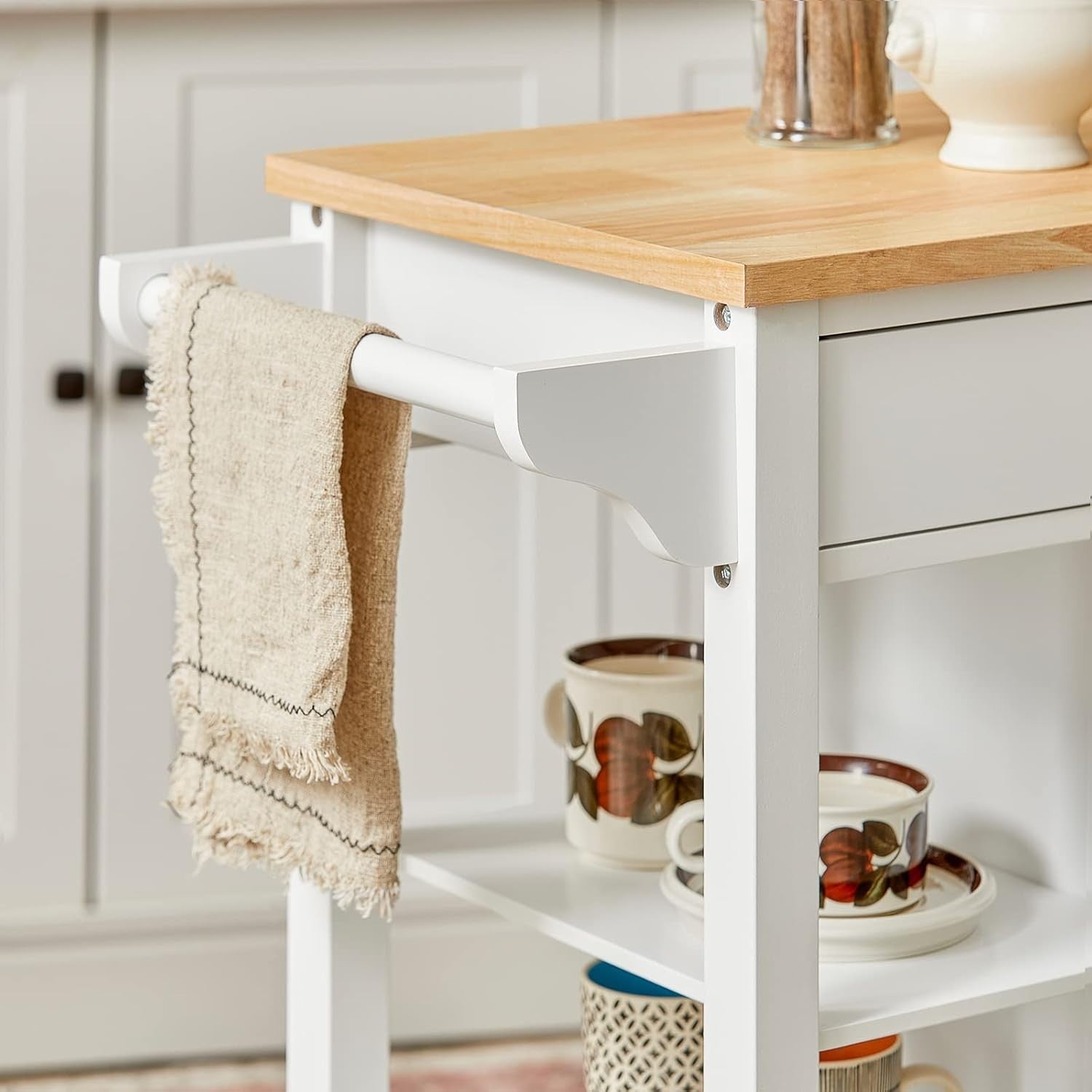 Wood Kitchen Trolley Cart Drawer Cupboard Shelves