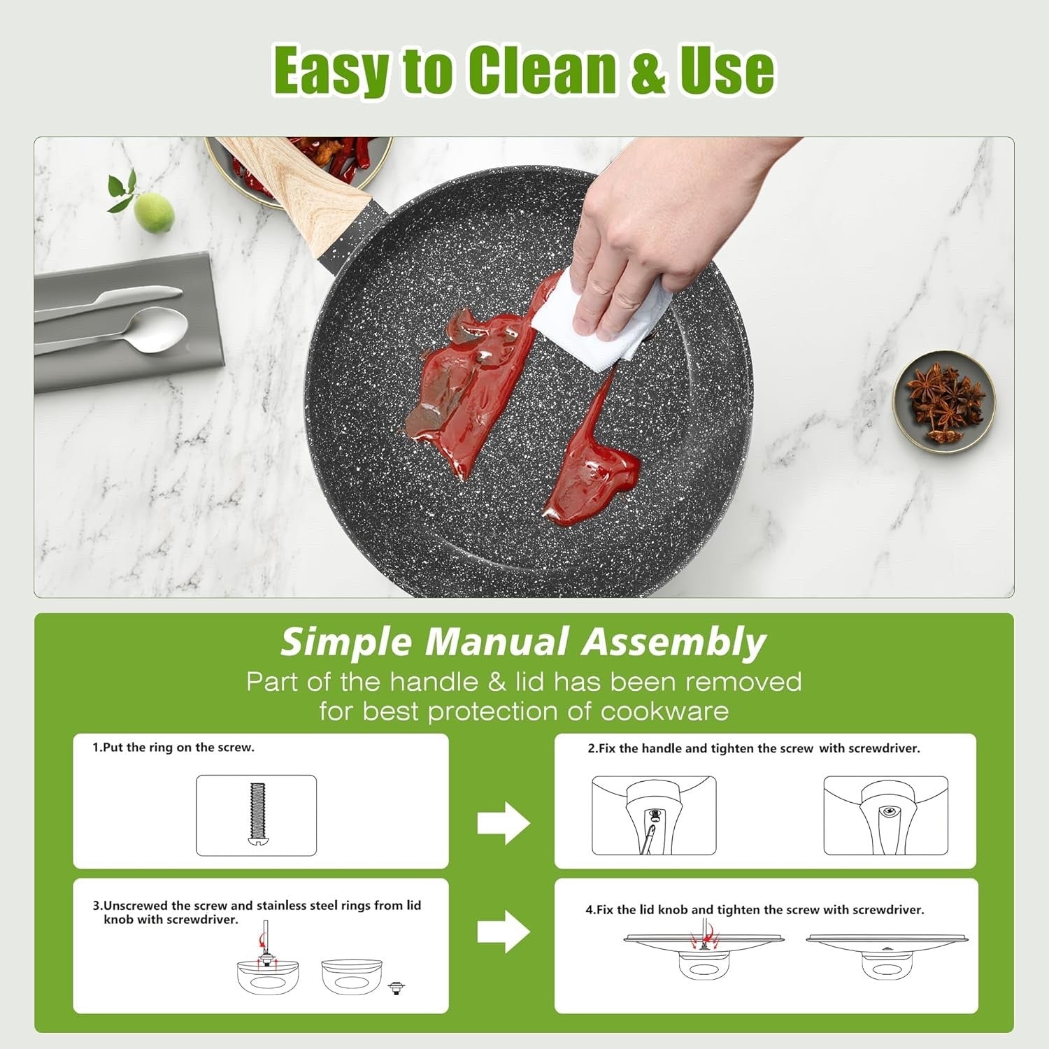 19pcs Black Granite Non-Stick Cookware Set – Induction Safe, All Hobs, PFOA Free