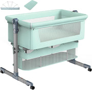 3in1 Baby Bedside Crib Foldable Travel Bassinet with Mattress & Storage Green