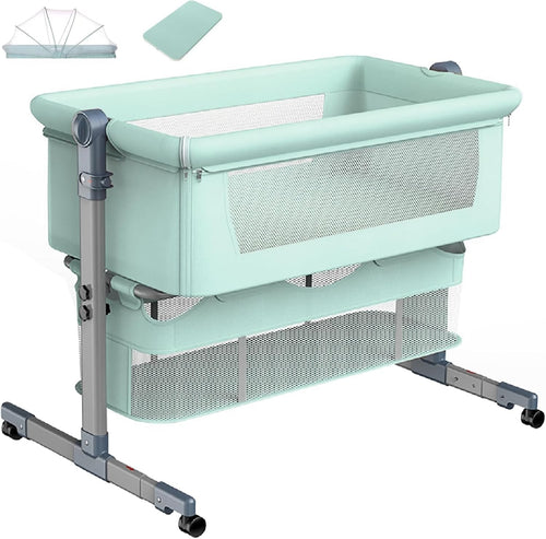 3in1 Baby Bedside Crib Foldable Travel Bassinet with Mattress & Storage Green