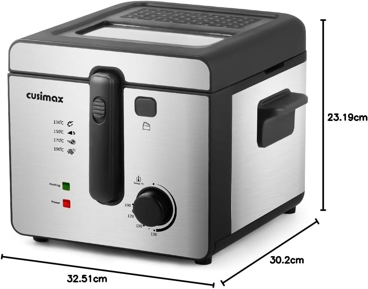 2.5L Deep Fat Fryer 1600W Easy Clean Adjustable Temp Viewing Window