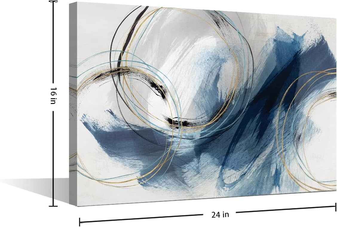 Blue Abstract Canvas Wall Art 16x24in Modern Unframed